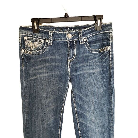 Women's Jeans Embellished Rhinestone Low Rise Straight Leg Denim Jeans Size 9 - Picture 4 of 10